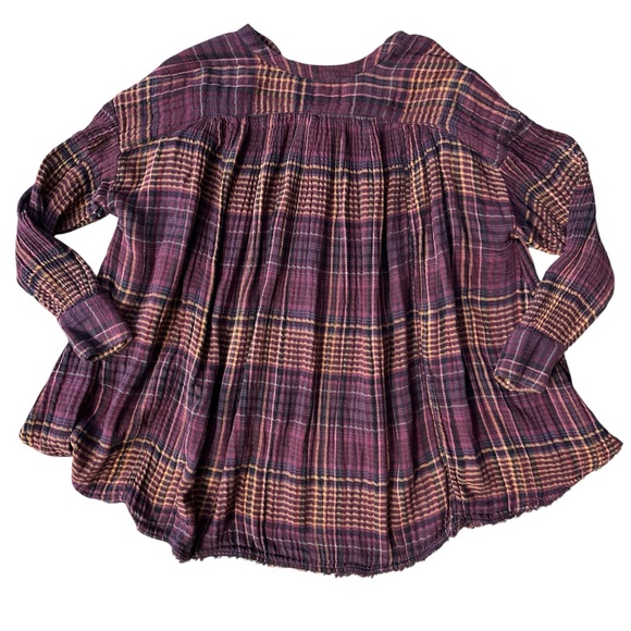 Free People Plaid Blouse Oversized Distressed High Low Blouse. Small. 56” Bust - Picture 2 of 4